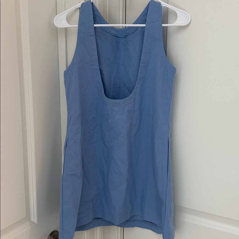Blue Sleeveless Dress with a Scooped Back and Pockets NWOT - Picture 3 of 4